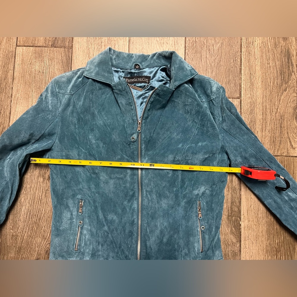 NWT Pamela McCoy Blue Suede Leather Jacket Size S